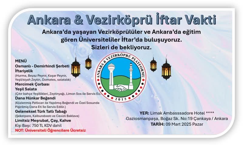 ANKARA & VEZİRKÖPRÜ İFTAR VAKTİ 